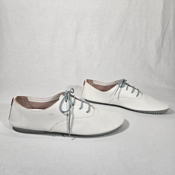 AnotherSole PALOMA Minimalist Preppy WHITE Leather Upper GRAY FLATS Women Size 9 - Picture 1 of 17